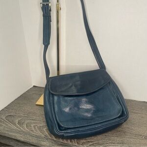 Tignanello Classic Saddlebag Navy Leather Handbag Shoulder Bag pre-owned